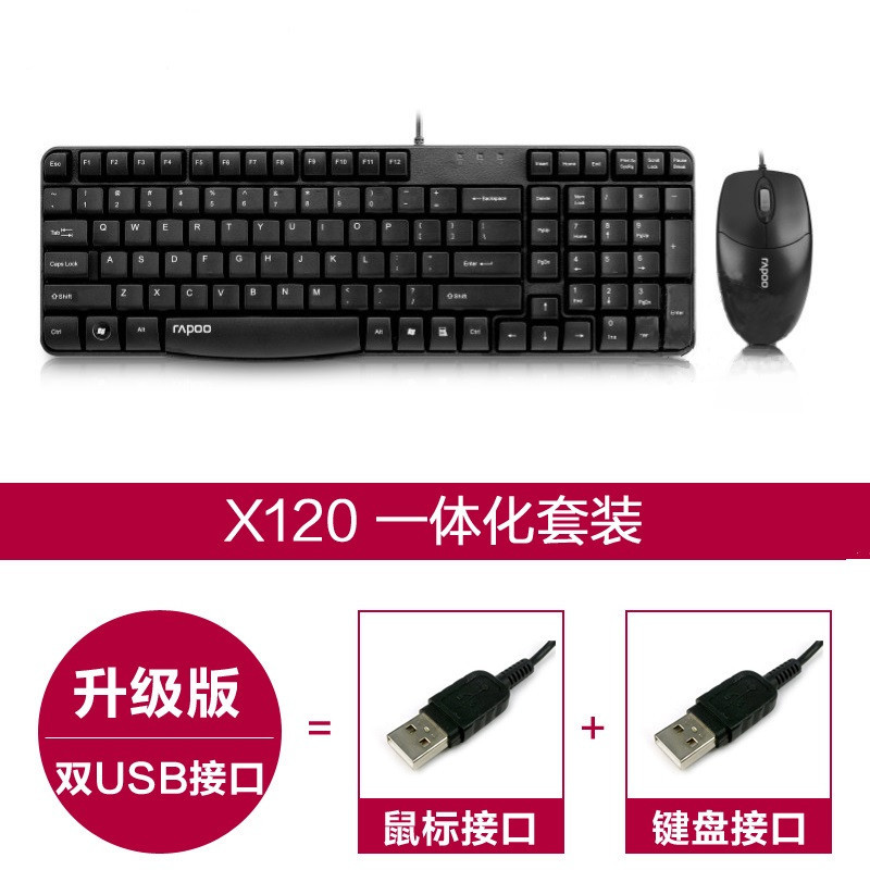 雷柏(Rapoo) X120 黑色 USB 有线键盘鼠标 办公家用游戏 USB多媒体电脑笔记本套装