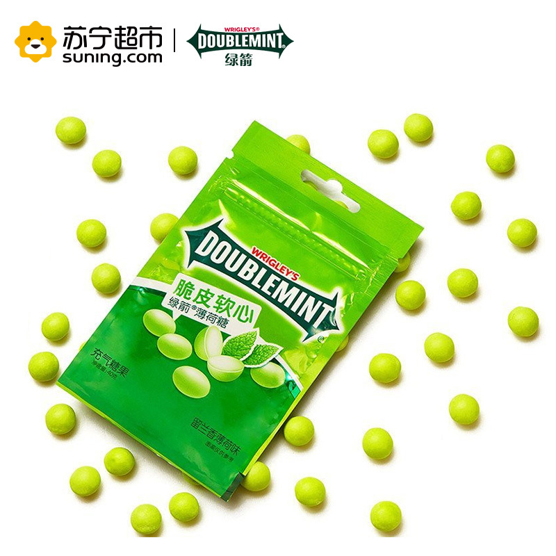 DOUBLEMINT绿箭脆皮软心薄荷糖留兰香薄荷味糖果40g袋装