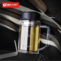 天喜(TIANXI)玻璃杯 双层加厚水杯子男女办公茶漏带盖茶杯