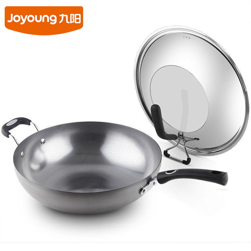 九阳(Joyoung)炒锅 CTH3205 白金炒锅 精铁 压花 立盖 不钢锈 炒锅