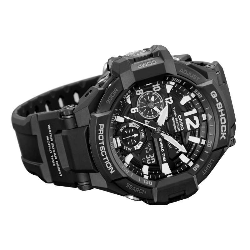 卡西欧(CASIO)手表 G-SHOCK系列 温度罗盘航空飞行运动防水防震男表 GA-1100-1A 黑色