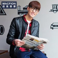 迈克菲恩MACFION小立领是商家机车男士夹克皮衣C023