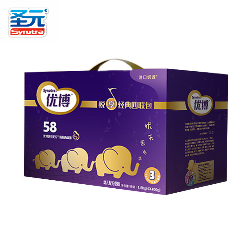 [悦享经典]圣元(Synutra) 优博58 优博奶粉3段(12-36个月)1600g四联包盒
