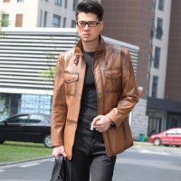 DNGR磨砂黄单皮男装皮衣5673