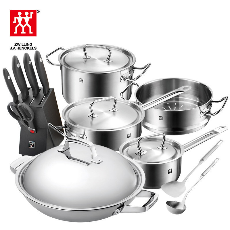 双立人 Truclad 32CM中式炒锅刀具13件套装不锈钢锅具