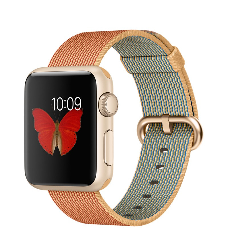 Apple Watch Sport 38毫米（MMF52CH/A）金色铝金属表壳 搭配金配红色精织尼龙表带