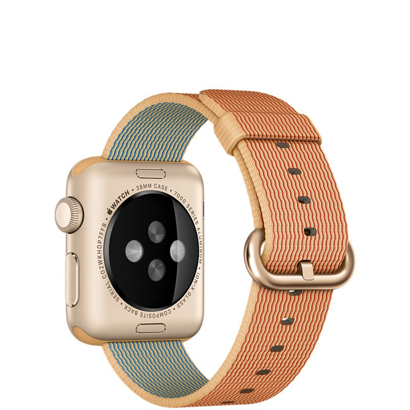 Apple Watch Sport 38毫米（MMF52CH/A）金色铝金属表壳 搭配金配红色精织尼龙表带