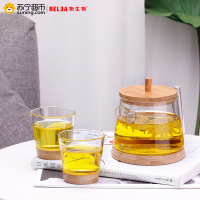 物生物(RELEA)竹艺居士壶 耐热玻璃茶壶套装 创意茶具带盖过滤水壶花茶壶
