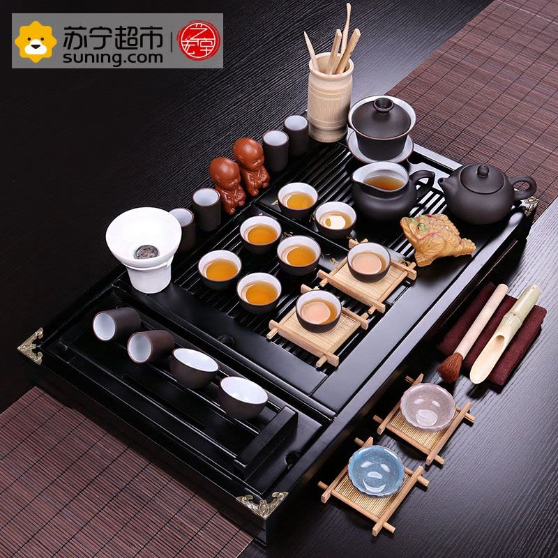 艺宏堂茶具整套茶具 艺宏堂整套茶具套装紫砂功夫茶具四合一电热磁炉实木茶盘套装图片