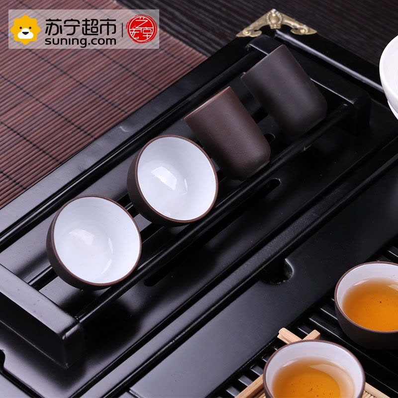 艺宏堂茶具整套茶具 艺宏堂整套茶具套装紫砂功夫茶具四合一电热磁炉实木茶盘套装图片