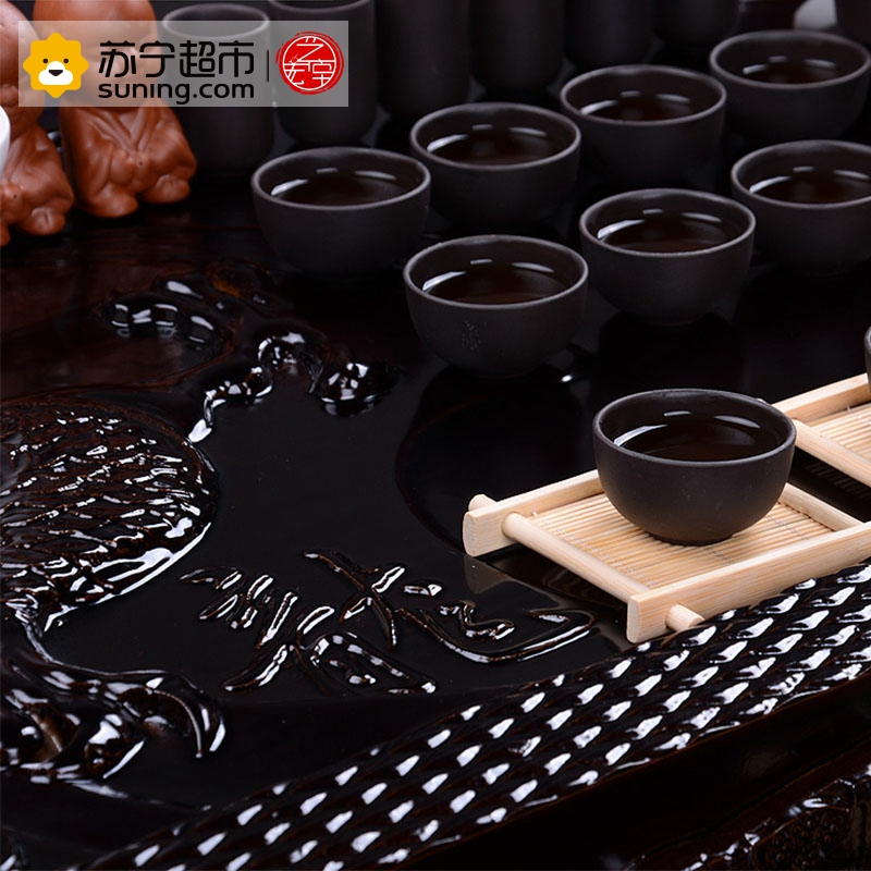 艺宏堂茶具整套茶具 艺宏堂整套茶具套装 紫砂功夫茶具 四合一电热磁炉 实木 茶盘套装