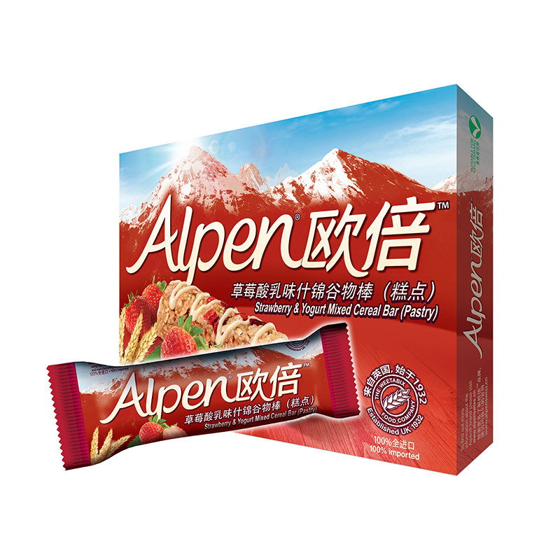 欧倍(Alpen)草莓酸乳味什锦谷物棒(糕点)5条装(137.5克)