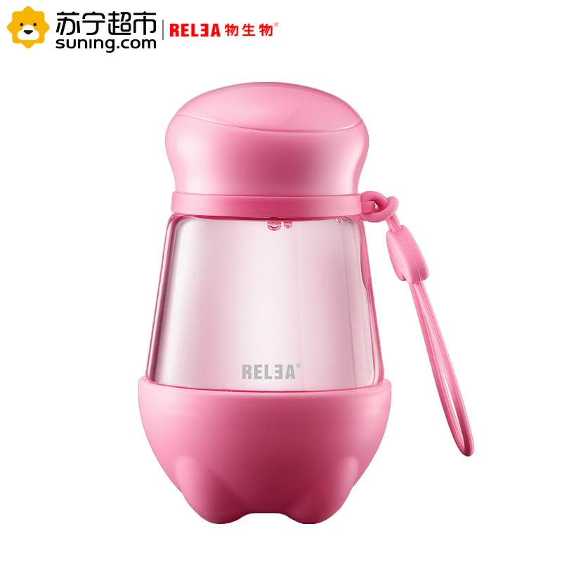 物生物(RELEA)301-400ml麦斯便携玻璃杯创意可爱带盖夏天防漏水杯女透明花茶杯子随手杯可爱型玻璃水杯