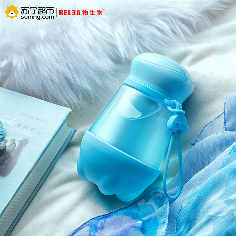 物生物(RELEA)301-400ml麦斯便携玻璃杯创意可爱带盖夏天防漏水杯女透明花茶杯子随手杯可爱型玻璃水杯