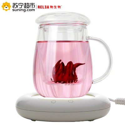 物生物（RELEA）带盖玻璃杯水杯创意过滤蘑菇杯子茶杯恒温宝套装 保温60℃