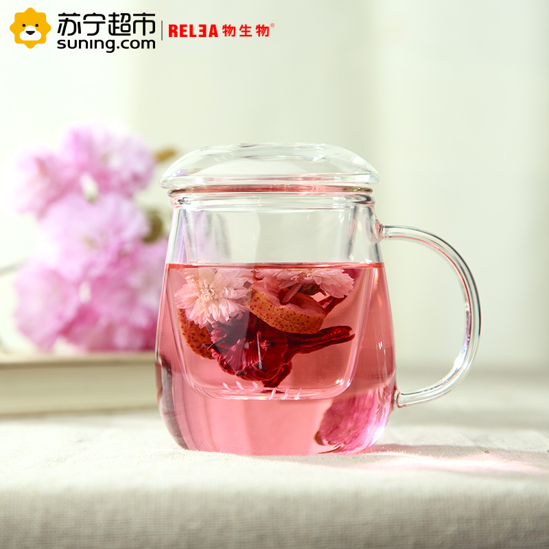 物生物（RELEA）带盖玻璃杯水杯创意过滤蘑菇杯子茶杯恒温宝套装 保温60℃