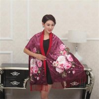 上海故事 绽放红色花开富贵拉绒围巾 FS9008