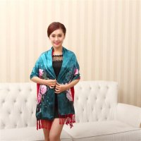 上海故事 绽放蓝色花开富贵拉绒围巾 FS9008