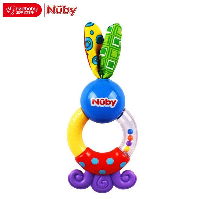 美国nuby/努比 新款婴儿宝宝儿童专用可爱兔角摇铃固齿器牙胶磨牙棒 黄紫图片