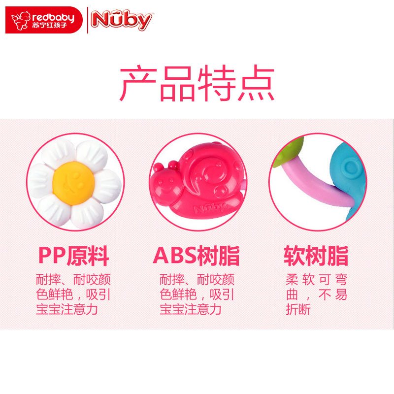 美国nuby/努比 新款婴儿宝宝儿童专用舒适按摩环形固齿器牙胶磨牙棒动物