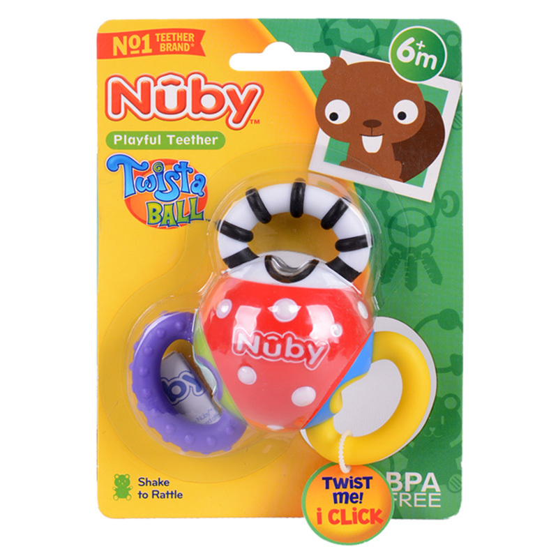 美国nuby/努比 婴儿宝宝儿童专用可爱扭扭球固齿器牙胶磨牙棒
