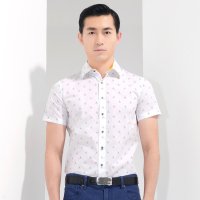 阿仕顿 男士时尚休闲浅色简约印花短袖衬衫 AW15217356