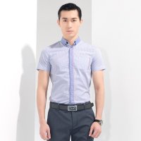 阿仕顿 男士商务休闲格纹棉质短袖衬衫 AW15217365