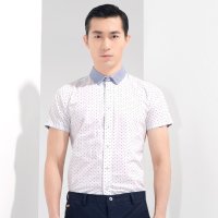 阿仕顿 男士时尚休闲浅色棉质波点印花短袖衬衫 AW15217375