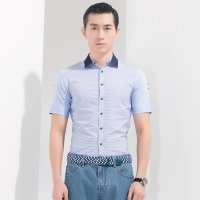 阿仕顿 男士时尚休闲撞色翻领棉质格子印花短袖衬衫 AW15217483