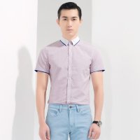 阿仕顿 男士时尚休不规则撞色菱形印花短袖衬衫 AW15217497
