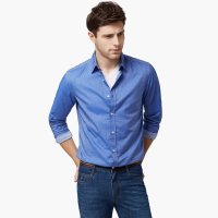 千纸鹤男装HMC123601A男蓝色舒适柔软商务休闲长袖衬衫