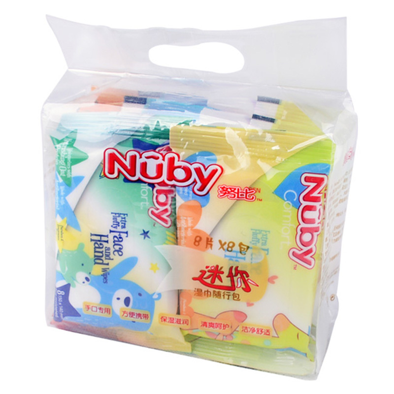 美国Nuby/努比婴儿湿巾新生儿手口柔湿巾(迷你8抽)8包入