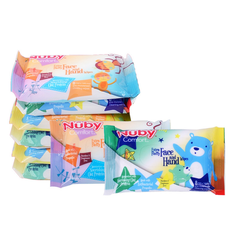 美国Nuby/努比婴儿湿巾新生儿手口柔湿巾(迷你8抽)8包入