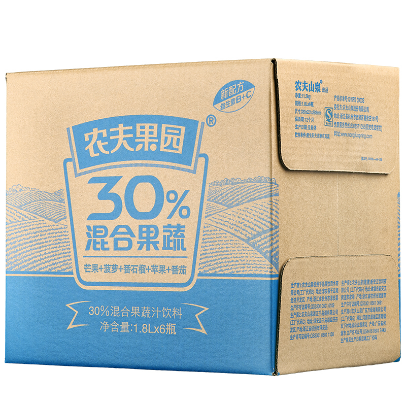 [苏宁易购超市] 农夫山泉 农夫果园30%1.8L 菠芒普通装1*6瓶 整箱
