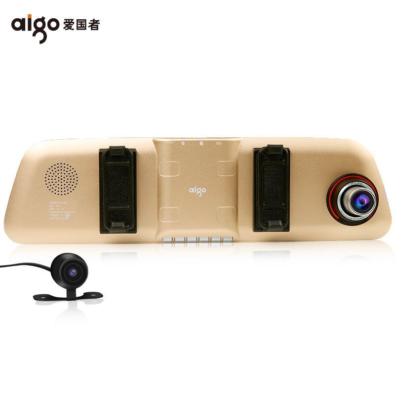 爱国者（aigo）D86行车记录仪 双镜头双录1080P后视镜一体机 金色