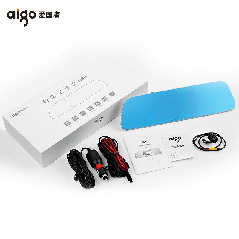 爱国者（aigo）D86行车记录仪 双镜头双录1080P后视镜一体机 金色