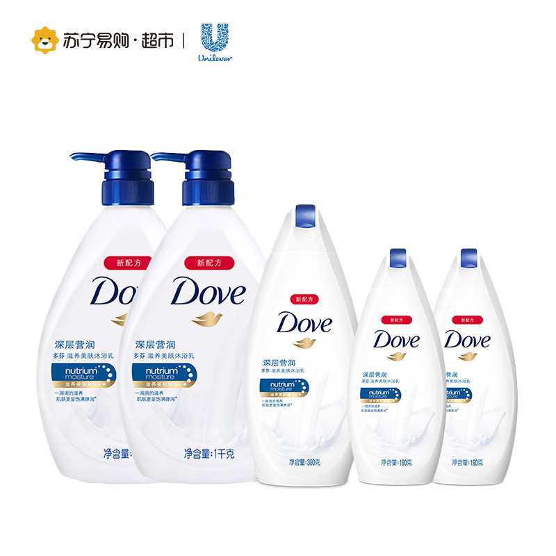多芬(Dove)深层莹润滋养美肤沐浴乳1kg*2+300g+190g*2 保湿补水 组合装 各种肤质