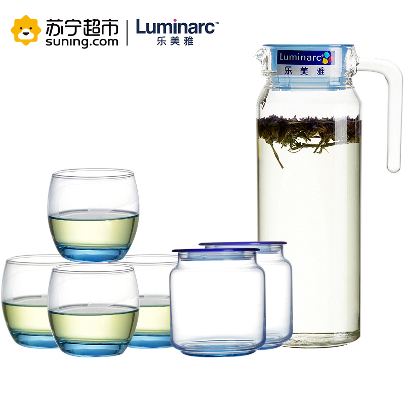 乐美雅(Luminarc)水壶水杯套装鹿特丹水具套装7件套(冰蓝)J0335果汁杯壶