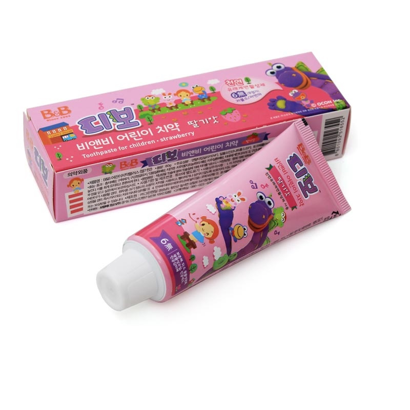 韩国原装进口B&B保宁幼儿宝宝牙膏 儿童牙膏 80g 3岁以上使用 草莓味