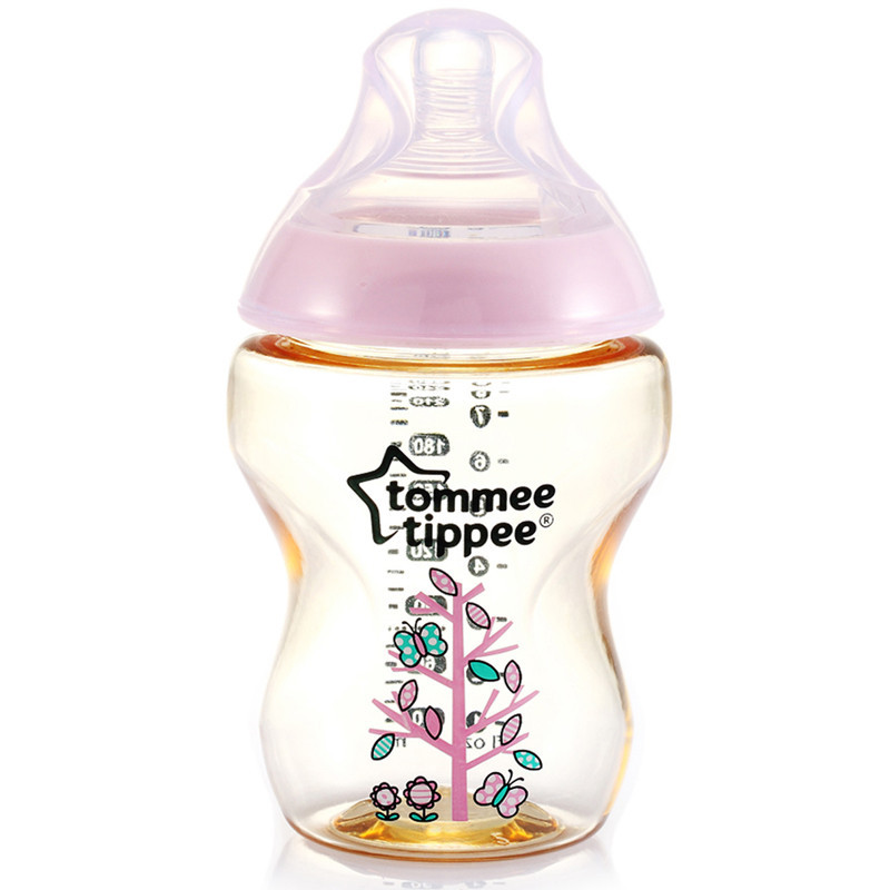 汤美天地Tommee Tippee“母乳自然”PESU印花奶瓶9oz/260ml-粉色