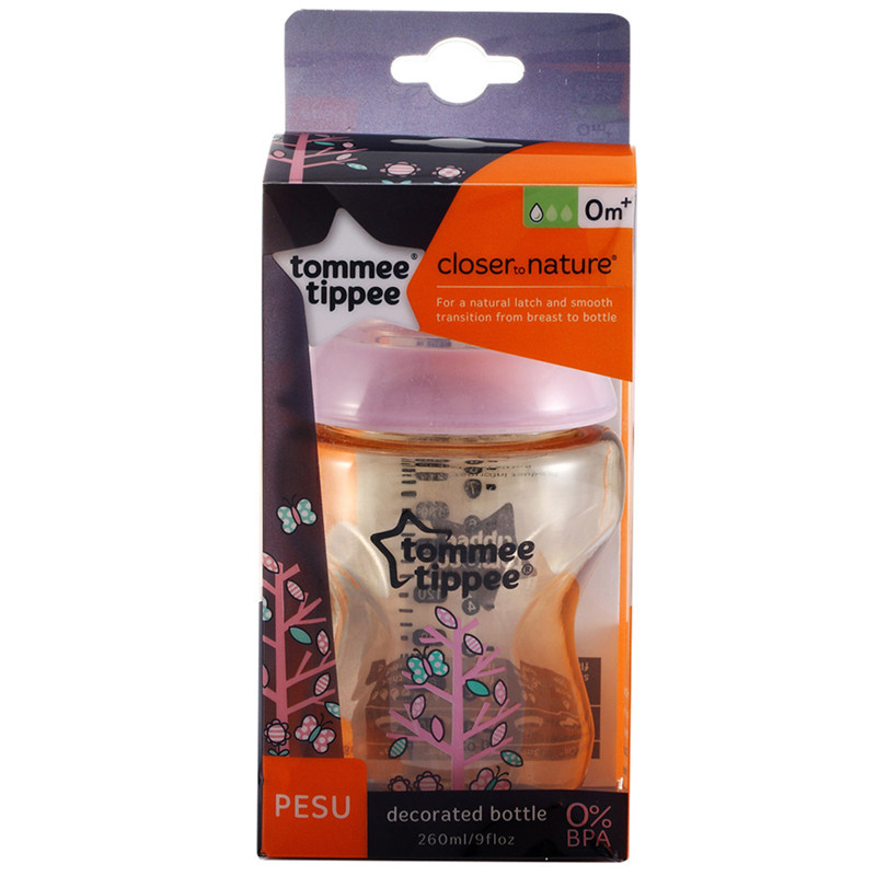 汤美天地Tommee Tippee“母乳自然”PESU印花奶瓶9oz/260ml-粉色