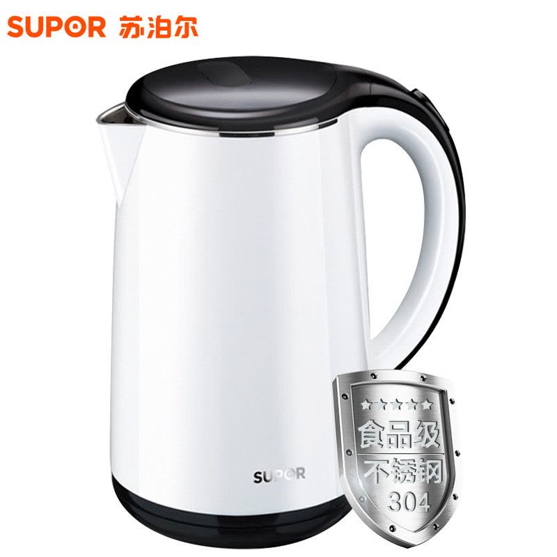 苏泊尔(SUPOR)家用电热水壶 SWF17C05A-180 1.7L 304食品级材质不锈钢 双层保温防烫 烧水壶图片