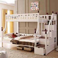 酷漫居儿童家具地中海实木床梯柜高低床 双层子母床 实木儿童床上下床1200*1900mm