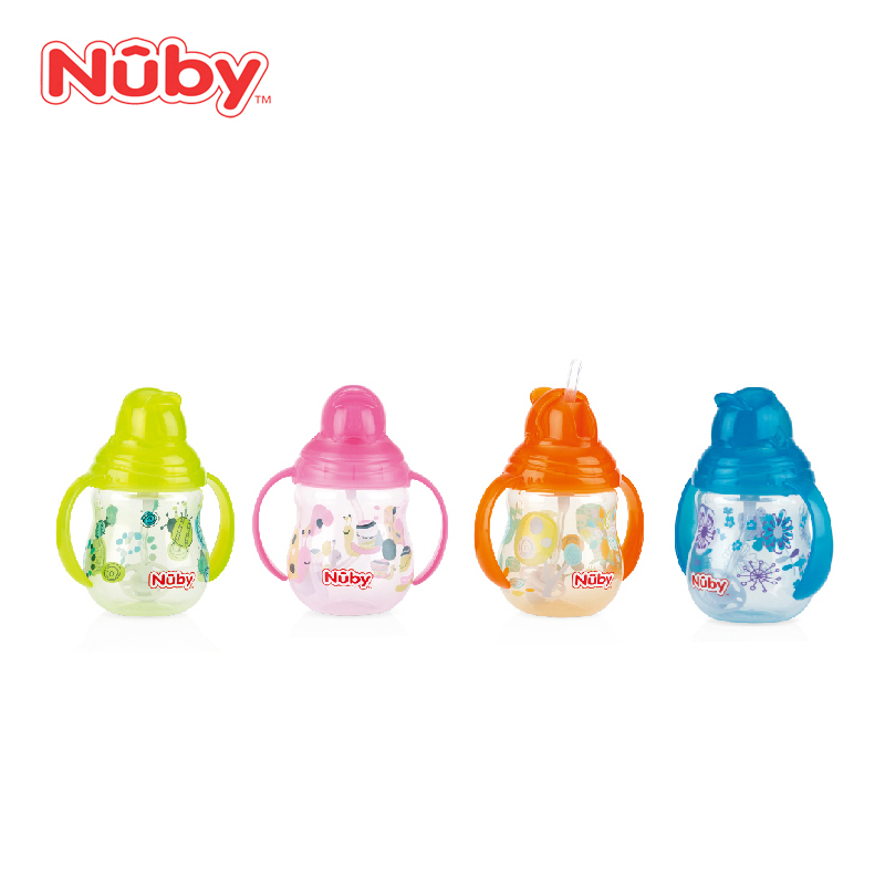 努比(Nuby)270ml咔嗒双耳360°弹跳吸管杯10324(颜色图案随机)