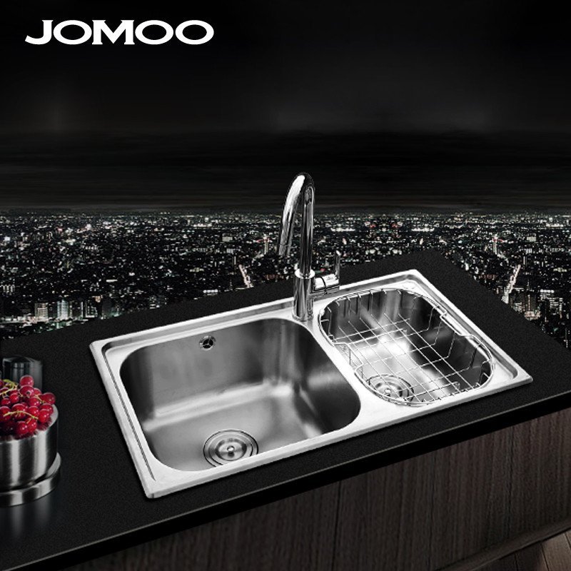 JOMOO九牧厨房水槽套餐304不锈钢双槽洗菜盆水池水盆洗碗盆02094