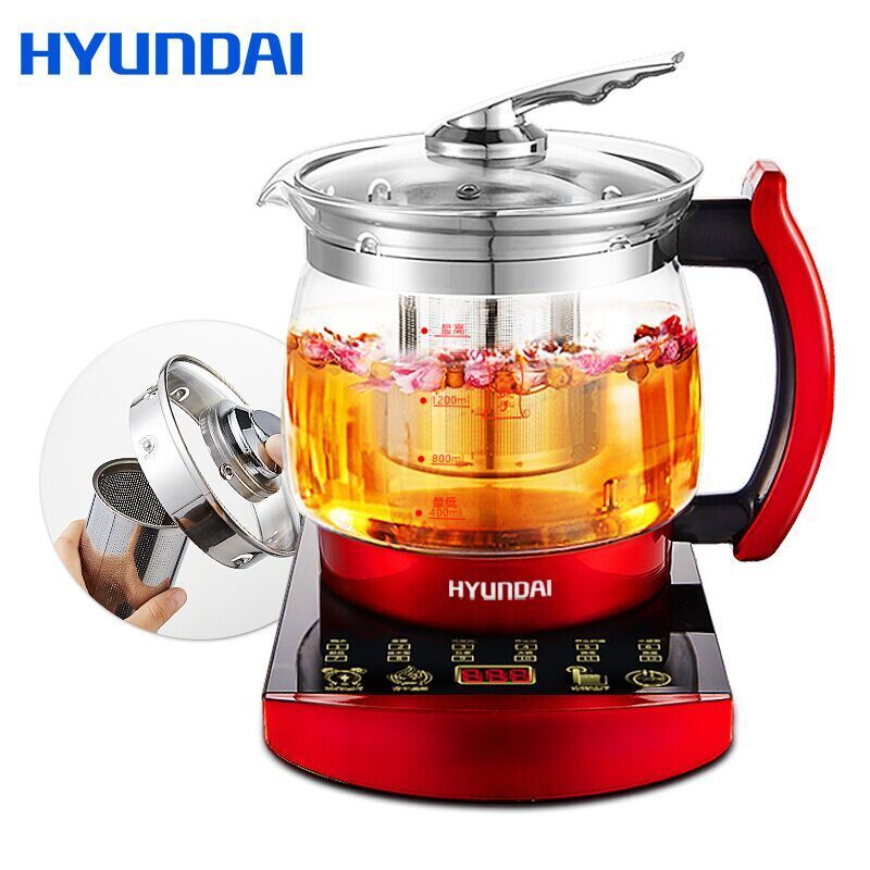 HYUNDAI(现代)养生壶QC-YS1852 1.8L容量 304不锈钢发热盘 高硼硅玻璃壶身 电水壶