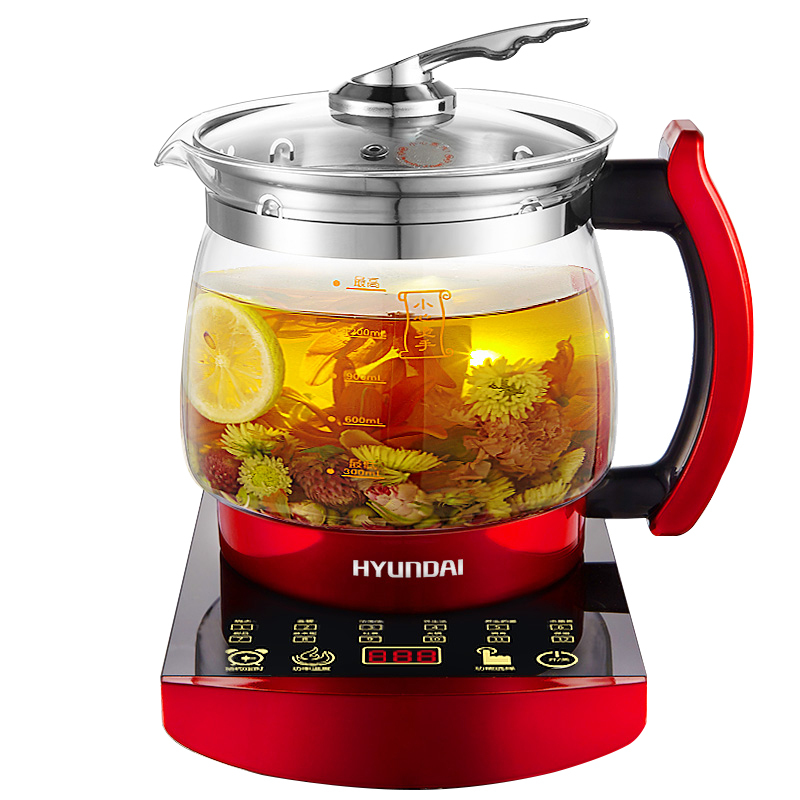 HYUNDAI(现代)养生壶QC-YS1852 1.8L容量 304不锈钢发热盘 高硼硅玻璃壶身 电水壶