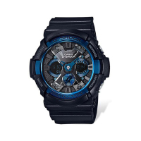 CASIO G-SHOCK系列 GA-200CB-1A 大錶盤雙顯動感多功能戶外運動電子錶男表 銀鋼殼黑膠帶