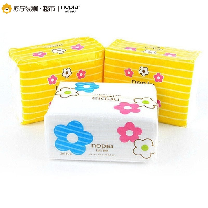 妮飘Nepia 抽纸 原生木浆小花经济型小规格(短幅)面巾纸餐巾纸2层(二层)180抽