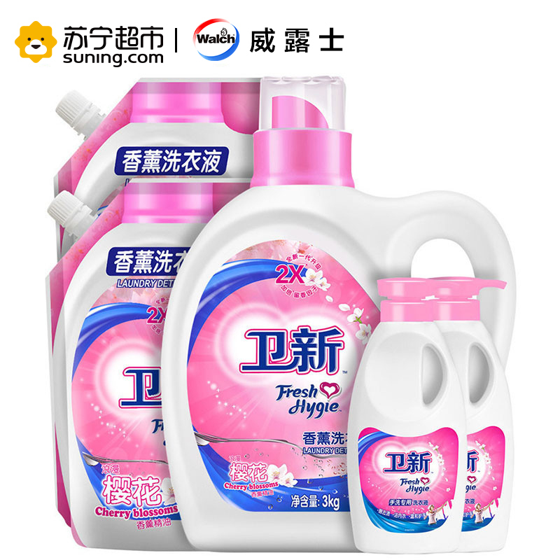 （12.64斤） 卫新香薰洗衣液浪漫樱花3Kg +袋装1.18kg*2+手洗专用480ml*2 威露士出品